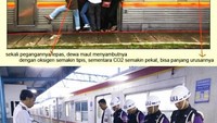 Tak dapat tempat duduk, pengguna KRL di era dulu banyak yang nekat naik ke bagian atapnya. Namun layanan KRL sekarang jauh lebih manusiawi. Dok. Detikcom.