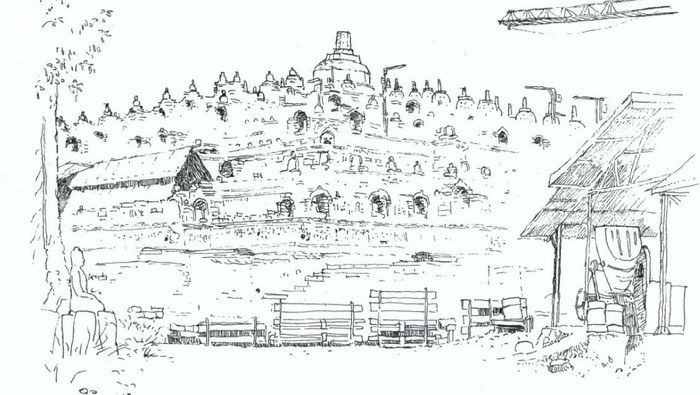 Sketsa Pemugaran Candi Borobudur 1983