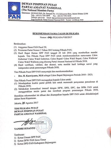 PAN Rekomendasikan Kuswiyanto Maju Pilbup Bojonegoro 2018