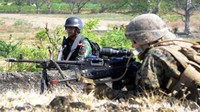 Korps Marinir TNI AL melakukan latihan perang bersama Marinir AS di Pusat Latihan Pertempuran (Puslatpur) Baluran, Situbondo, Jatim (9/9/2017). Sejumlah formasi tempur dilakukan oleh marinir kedua negara dengan kompak.