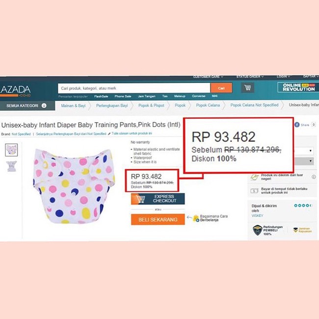 Wow, produk ini dijual dengan diskon 100%. Foto: Instagram Drama Olshop