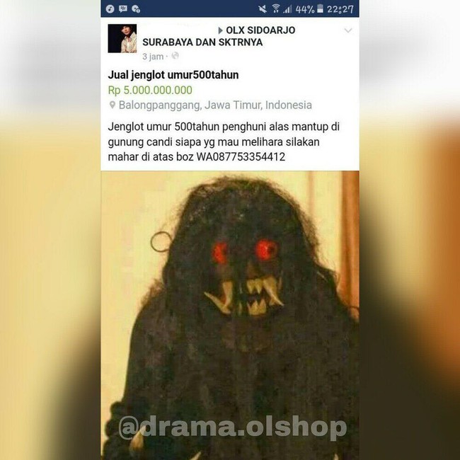 Jenglot ternyata dijual di akun Facebook. Mau pelihara? Foto: Instagram Drama Olshop