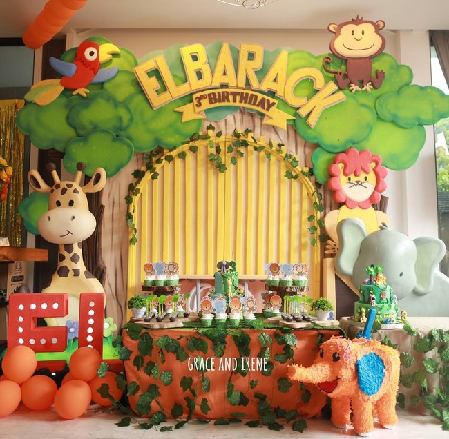 Animal Party menjadi tema ulang tahun El Barack. Dekorasi meriah bergambar hewan pun menghiasi area pesta ulang tahun El Barack. Foto: Dok. Instagram