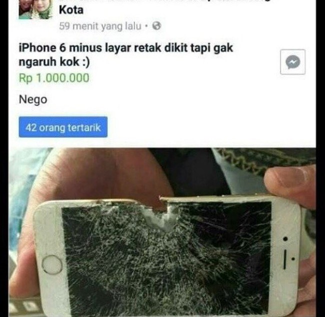 Handphone bekas memang masih bisa dijual. Namun kalau bisa jangan yang wujudnya sudah seperti ini apalagi jika dekripsi membohongi pelanggan. Foto: Instagram Drama Olshop