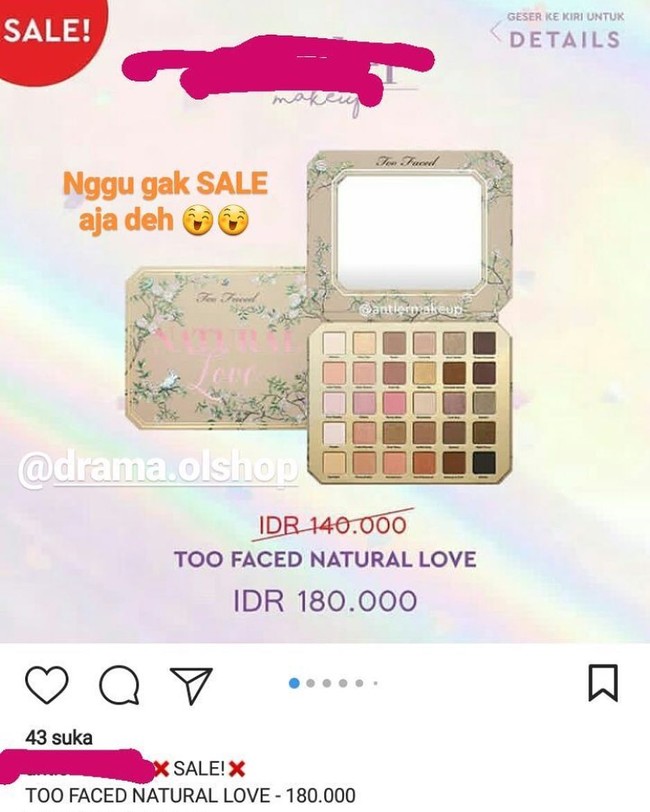 Yang aneh dari barang ini adalah diskonnya. Bukannya lebih murah setelah diskon barang justru lebih mahal. Foto: Instagram Drama Olshop