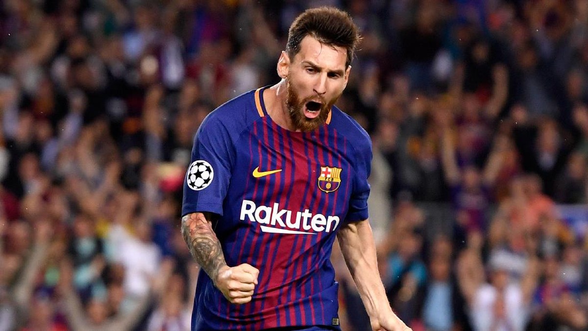 Lionel Messi merayakan golnya ke gawang Juventus (Alex Caparros/Getty Images)