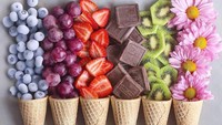 Aneka buah dengan cone yang dilumuri cokelat dengan paduan kacang. Mau coba? Foto: Instagram naturally.jo