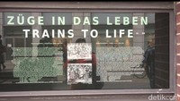 Kini, patung Train to Life, atau Train to Death menjadi salad satu kota Berlin. Letaknya berada di dekat Friedrichstrasse, Berlin, Jerman (Septiana/detikTravel)