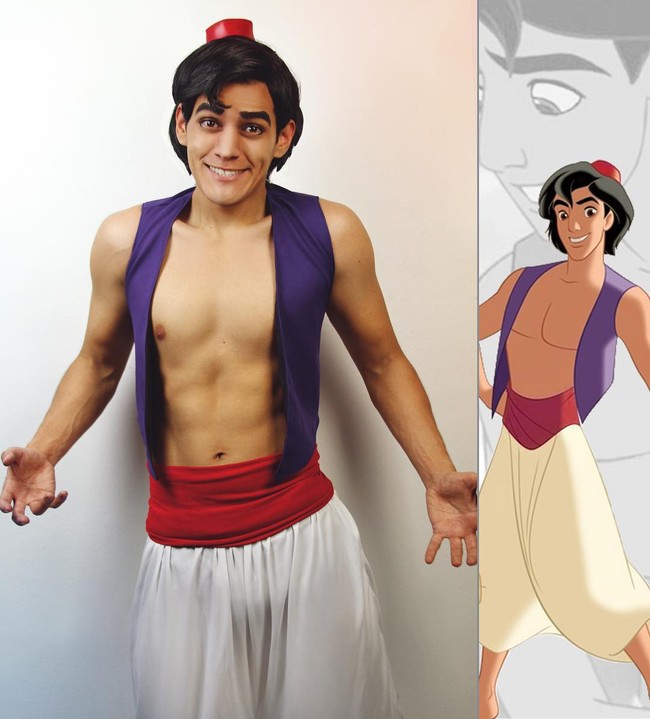 Berbagai karakter dikreasikan J Stryker, salah satunya Aladdin. Lengkap dengan kostum, J Srtyker juga memakai makeup ala Aladdin.Foto: dok. Instagram