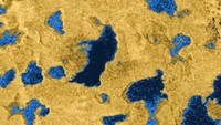 Gambar komposit dari pesawat luar angkasa NASA Cassini yang dirilis oleh NASA pada tanggal 13 Maret 2007, menunjukkan bukti bahwa ada laut di sisi utara Titan yang merupakan satelit Saturnus (NASA / JPL / Handout via REUTERS)