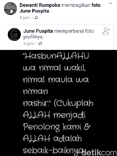 Screenshot Facebook istri Wali Kota Batu, Dewanti Rumpoko