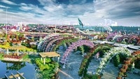 Penasarankan bagaimana padang pasir yang kering kerontang bisa ditumbuhi bunga? Ternyata taman ini memiliki sistem irigasi air yang didaur ulang serta ratusan pekerja yang sangat profesional. Canggih! (Dubai Miracle Garden/Facebook)