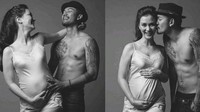 Atiqah Hasiholan bersama sang suami, Rio Dewanto melakukan sesi pemotretan kehamilan. Saat itu usia kehamilannya baru enam bulan. Dok. Instagram/riodewanto