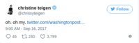 Twitter Chrissy yang menanggapi postingan pizza.