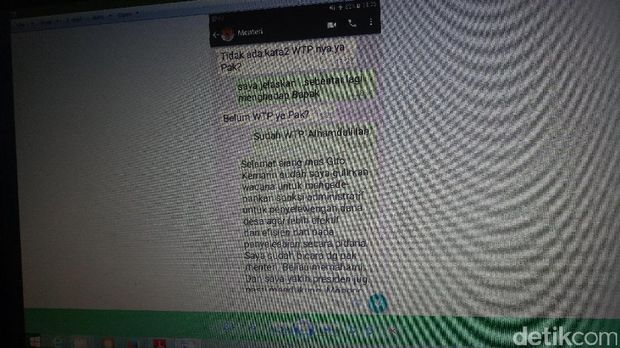 Chat antara Mendes Eko dengan Irjen Kemendes Sugito yang ditunjukkan jaksa pada KPK di persidangan.