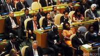 Pada sesi pembukaan sidang umum PBB tersebut seluruh delegasi termasuk Indonesia mengikuti pidato pembukaan Sekjen PBB Antonio Guterres. (Tim Media Wapres).