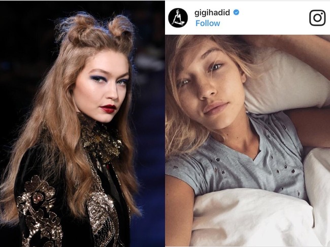 Model terkenal dari Amerika Serikat yang merupakan kekasih dari Zayn Malik ini terlihat memposting foto dirinya tanpa makeup dalam akun Instagramnya. Walaupun dengan muka baru bangun tidur dan latar belakang foto masih di tempat tidur, Gigi Hadid tetap terlihat cantik tanpa pulasan makeup. Foto: Dok. Getty Images, Instagram