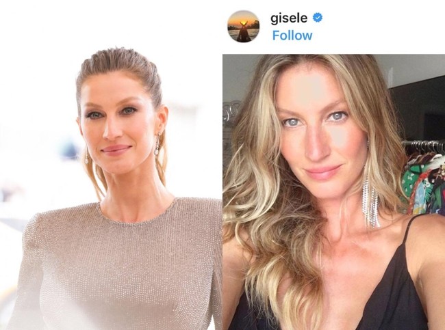 Supermodel Internasional Gisele Bundchen terlihat lebih cantik natural dan terlihat lebih muda tanpa menggunakan makeup. Jika diperhatikan wajahnya pun hampir terlihat sama saat menggunakan makeup maupun tidak menggunakan makeup. Foto: Dok. Getty Images, Instagram