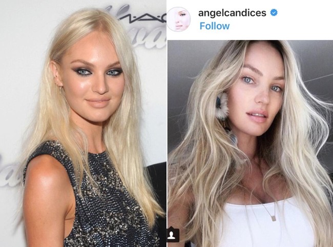 Candice Swanepoel yang lahir di Afrika Selatan pada Oktober ini pernah mengunggah foto dirinya tanpa makeup di Instagram pribadinya.  Wajahnya terlihat sama, hanya terlihat berbeda pada bagian matanya saat tidak bermakeup yang justru membuatnya terlihat lebih muda. Foto: Dok. Getty Images, Instagram