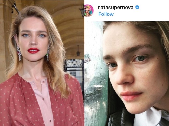 Model dari Calvin Clein dan Victoria Secret ini terlihat tidak menggunakan makeup dalam foto yang ia posting di instagram pribadinya. Wajah Natalia Vodianova tidak terlihat berbeda, tetap sama. Yang menjadi pembeda hanyalah warna lipstik yang ia gunakan saat menggunakan makeup. Namun tanpa lipstik pun Natalia Vodianova tetap terlihat cantik alami. Foto: Dok. Getty Images, Instagram.