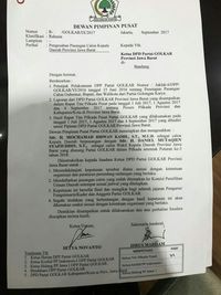 Surat Golkar mendukung Ridwan Kamil yang beredar.