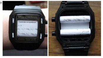 Gulungan kertas contekan di balik jam tangan. (Foto: Internet)