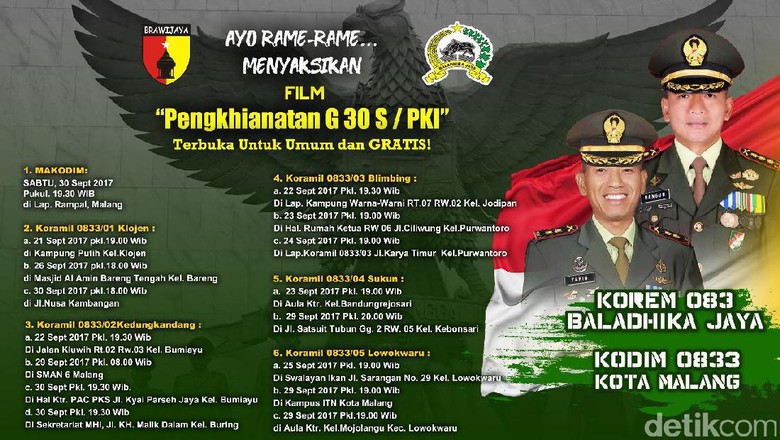 Ini Jadwal Pemutaran Film G30S/PKI di Malang