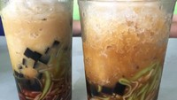 Dari Banda Aceh @dlouisz memamerkan es campur dalam gelas tinggi. Isinya cincau, cendol, sirop, es serut dan susu cokelat. Segarnya!Foto: Istimewa