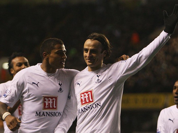 LONDON - DECEMBER 29: Dimitar Berbatov (R) of Spurs is congratulated by teammate Kevin-Prince Boateng (L) after scoring his team's sixth goal during the Barclays Premier League match between Tottenham Hotspur and Reading at White Hart Lane on December 29, 2007 in London, England. (Photo by Hamish Blair/Getty Images)