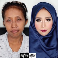 Vizzily juga mengunggah hasil karyanya. Di foto ini, dia sukses membuat wajah wanita yang tampak sudah berumur dengan alis yang tipis menjadi lebih muda seperti boneka. Foto: Dok. Instagram Vizzily
