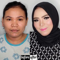 Wajah wanita yang tampak dihiasi jerawat ini berubah drastis menjadi flawless setelah mendapat riasan dari salah satu murid Vizzily di Makassar. Foto: Dok. Instagram Vizzily