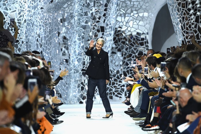 PARIS, FRANCE - SEPTEMBER 26:  Fashion designer Maria Grazia Chiuri walks the runway after the Christian Dior show as part of the Paris Fashion Week Womenswear Spring/Summer 2018 on September 26, 2017 in Paris, France.  (Photo by Pascal Le Segretain/Getty Images)