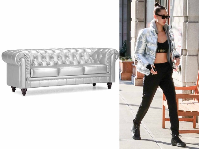 Bella Hadid tampil dengan jaket puff berwarna metalik yang mencuri perhatian. Kesan yang sama ketika Anda melihat sofa bergaya modern berikut. Foto: Ist.
