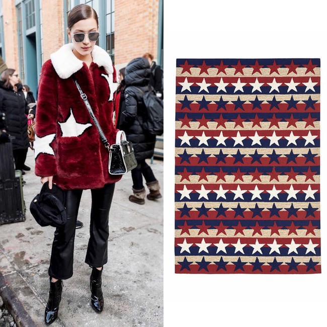 Jaket merah dengan print bintang terkesan patriotik, namun tetap keren saat dipakai. Pun untuk karpet berikut ini. Foto: Ist.