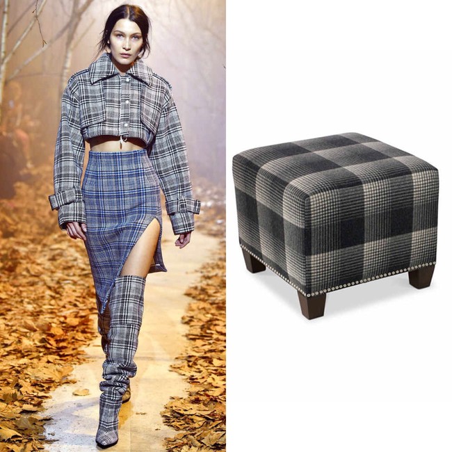 Motif plaid yang cantik dipakai Bella ketika berjalan di fashion show Off-White di Paris Fashion Week. Plaid tidak hanya cocok untuk pakaian, namun juga kursi yang akan menambah keunikan di ruang keluarga Anda. Foto: Ist.