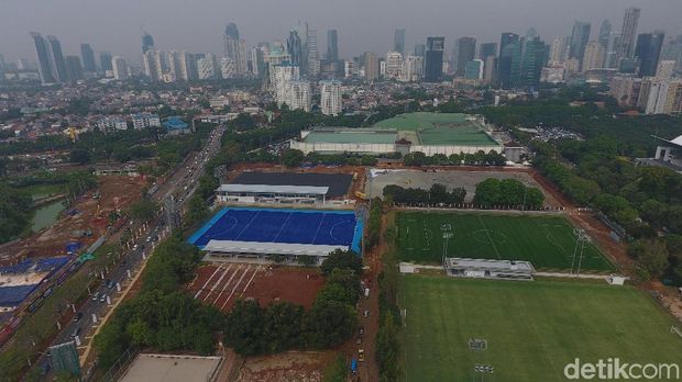 Kompleks Gelora Bung Karno (GBK) dilihat dari udara. 