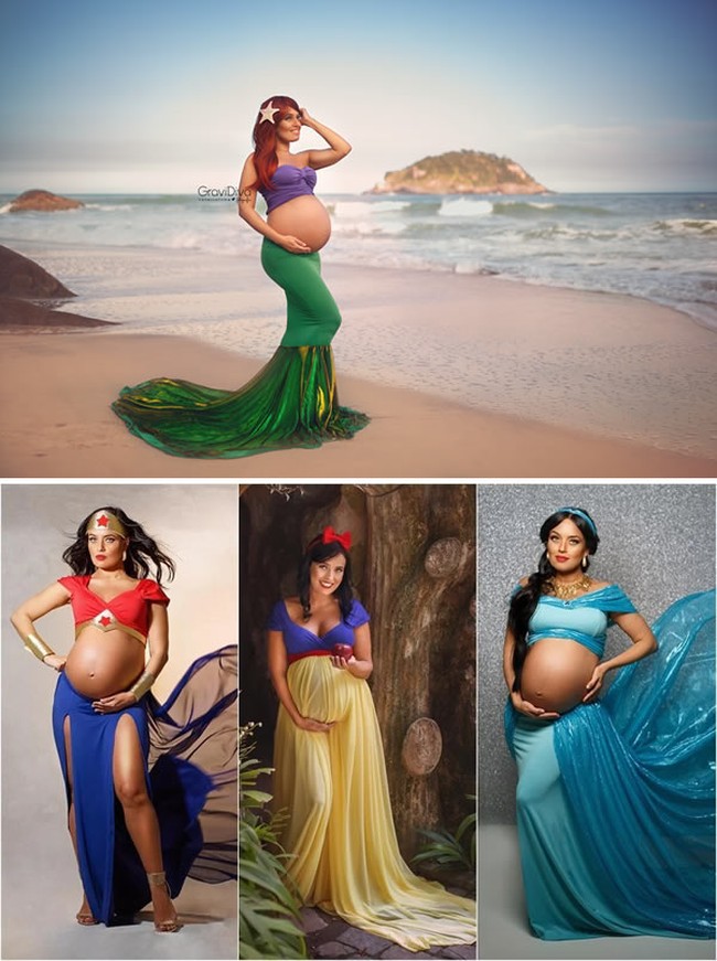 Ada pula fotografer asal Brazil Vanessa Firme yang membuat foto kehamilan bertemakan putri Disney. Ia dengan percaya diri tampil menggunakan kostum putri duyung hingga Wonder Woman. Foto: Ist.