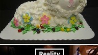 Saat membuat cake ini, netizen berharap hasilnya berupa domba cantik. Tapi kenyataannya domba terlihat abstrak dengan mata biru yang tidak simetris. Aduh, ada-ada saja ya! Foto: Istimewa