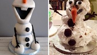 Olaf jadi karakter kartun favorit banyak orang. Harusnya Olaf terlihat menggemaskan dari tumpukan cake menyerupai bola salju. Bukan seperti krim berantakan bermata besar ini. Seram ya? Foto: Istimewa