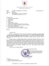 Surat Mensesneg soal upacara Hari Kesaktian Pancasila (Foto: Istimewa)