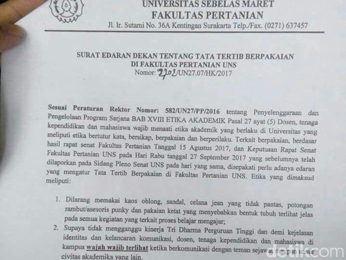 Kata Kemenristekdikti Soal Edaran Wajah Wajib Terlihat di UNS