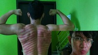 Punya otot kekar ternyata tetap enggak bisa melindungi diri dari masuk angin. Senjata paling ampuh kembali ke kerokan. (Foto: instagram/ricoryano)