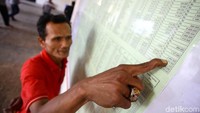 Warga melihat daftar tunggakan sewa rusun yang belum dibayar di Rusun Jatinegara Barat, Jakarta Timur, Rabu (4/10/2017).