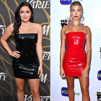 Ariel Winter Vs Hailey Baldwin. Memakai tube dress ketat berbahan latex dari Meshki. Foto: Ist.