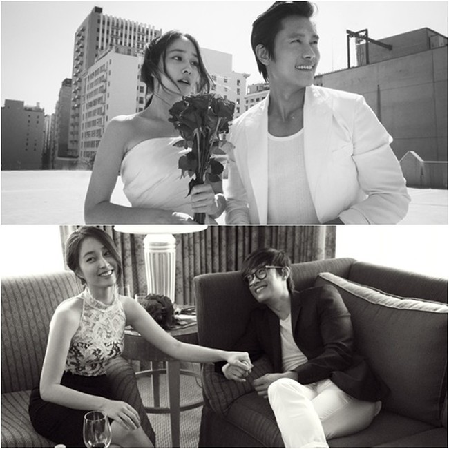 Foto hitam-putih selalu memberikan aura klasik dan elegan. Mungkin itu alasan Lee Min Jung dan Lee Byung Hun memilih konsep ini untuk foto pre-wedding mereka. Foto: ist