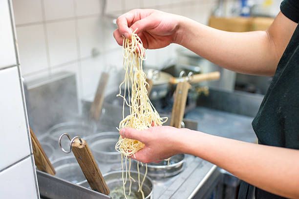 Close-up japanese noodle called ramen in a white bowl