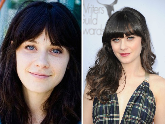 Wajah asli Zooey Deschanel yang terlihat cantik ini ternyata penampilannya terlihat biasa saja tanpa memakai makeup. Foto: Ist, Getty Images