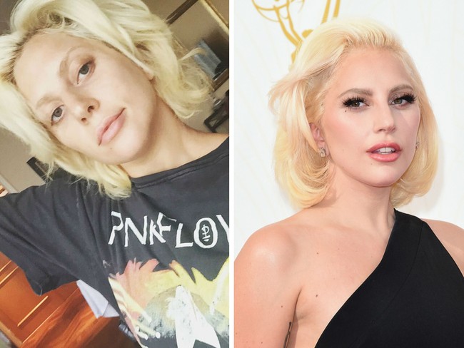Lady Gaga dikenal dengan penampilan nyentriknya. Ketika tanpa makeup penampilannya tampak lebih tua. Foto: Ist, Getty Images