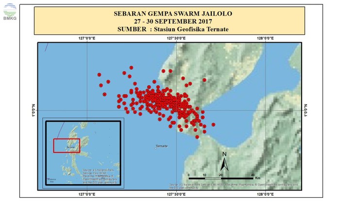 Statistik gempa swarm yang terjadi di Jailolo, Halmahera Barat, Malut