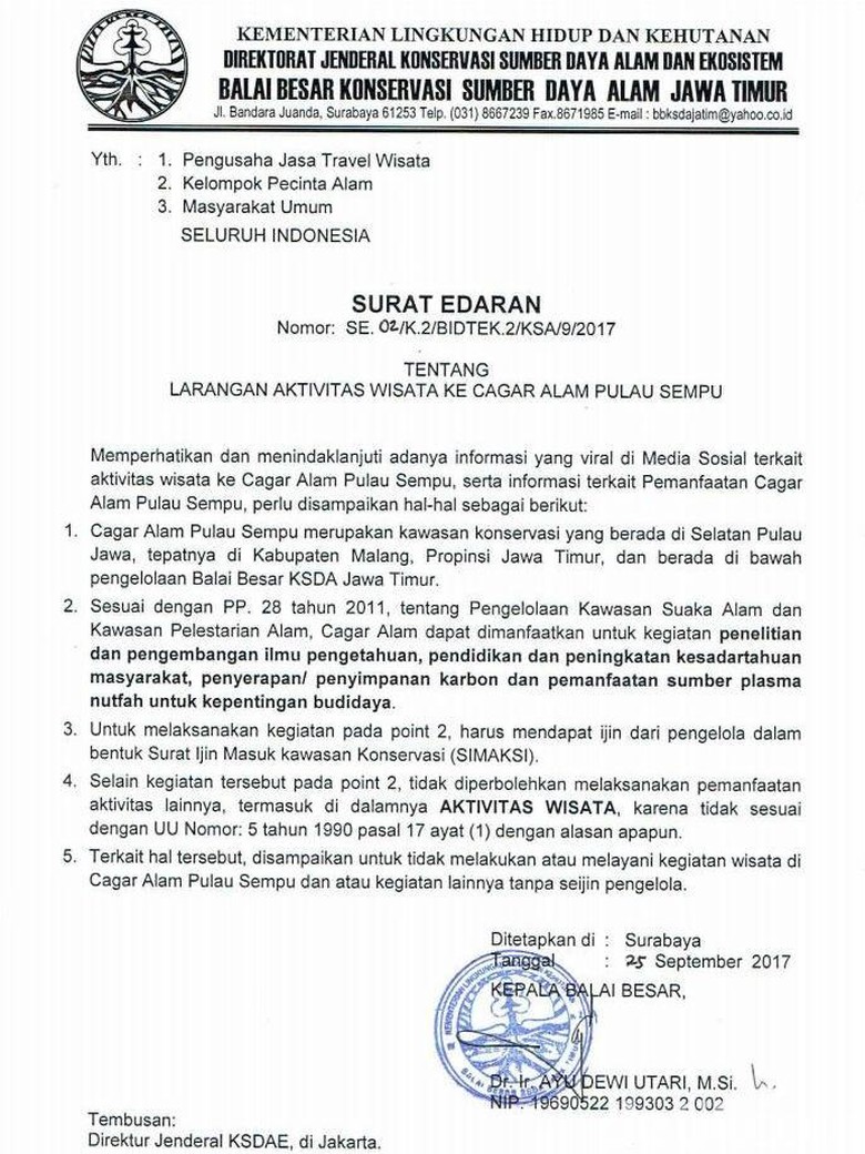 BKSDA Keluarkan Edaran Pulau Sempu Bukan Obyek Wisata BKSDA Keluarkan Edaran Pulau Sempu Bukan Obyek Wisata